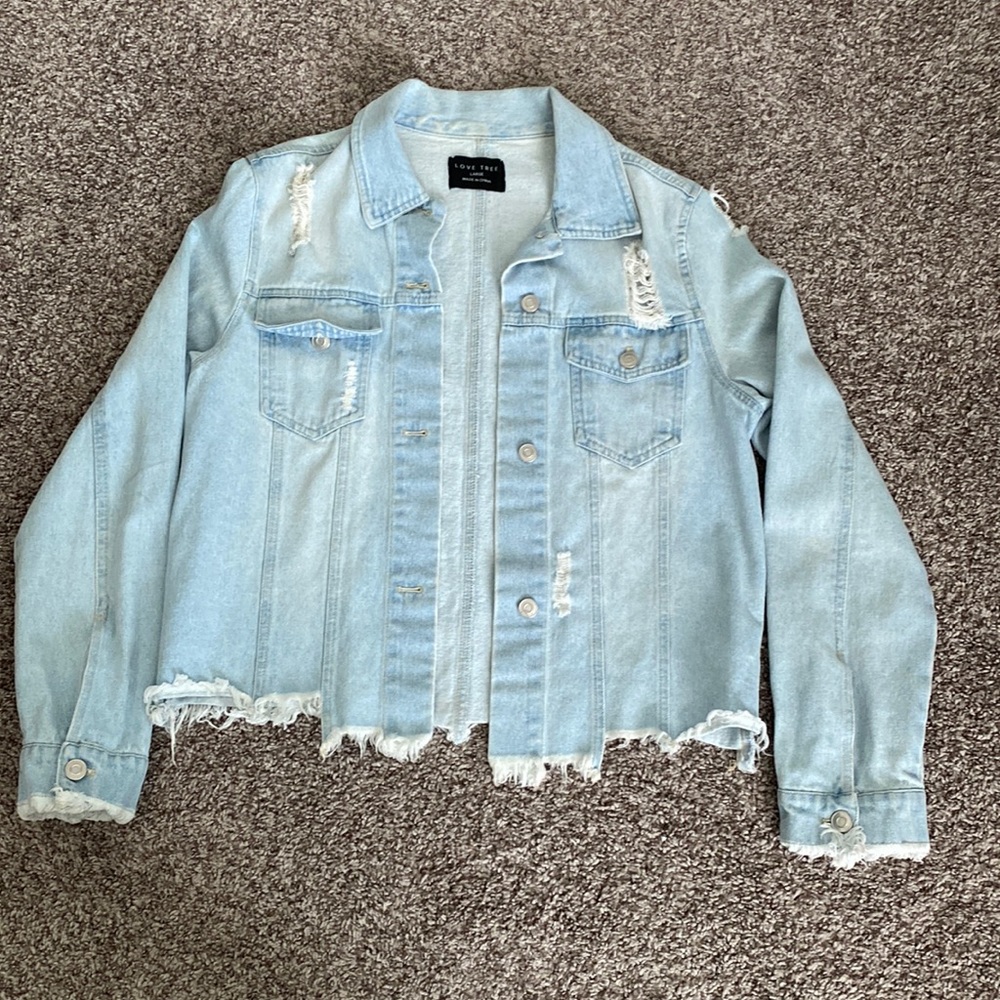 LOVE TREE Distressed Blue Denim Jacket